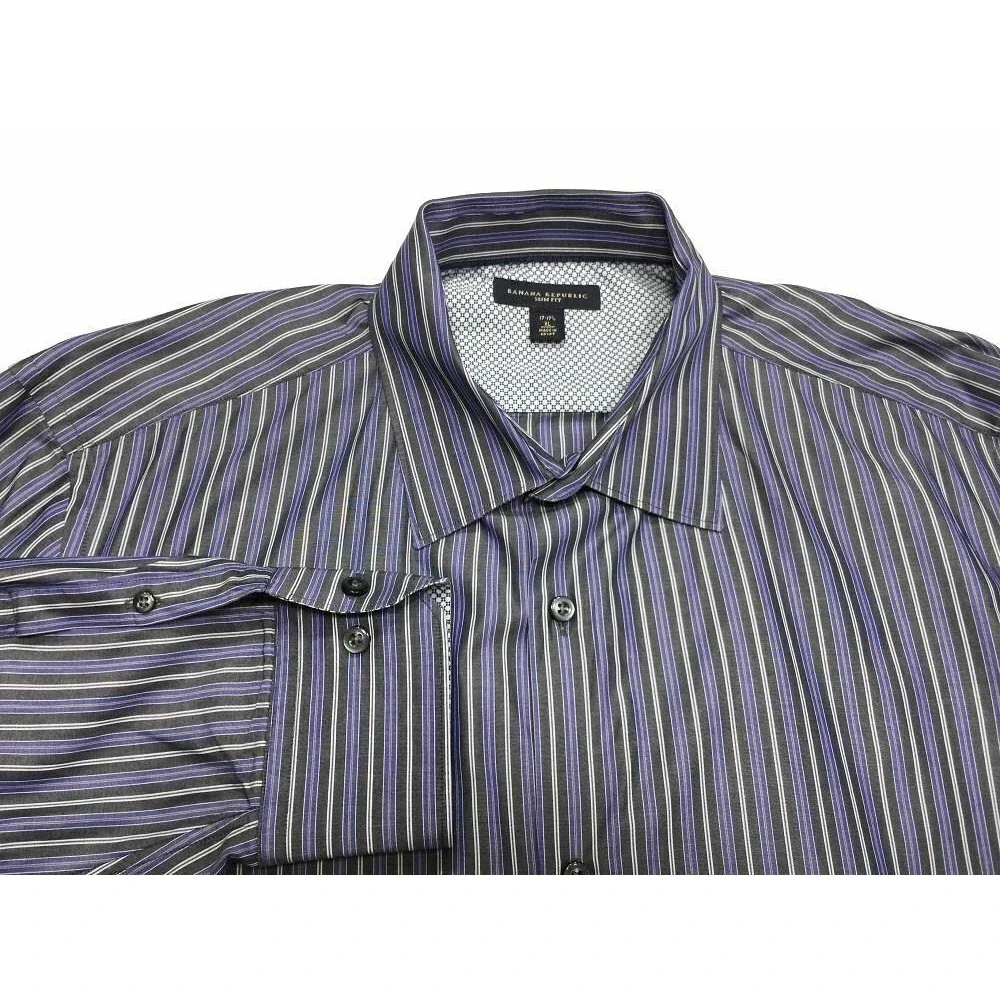 Banana Republic‎ Slim Fit Button Shirt XL 17 17.5 Black Blue Stripe Mens
